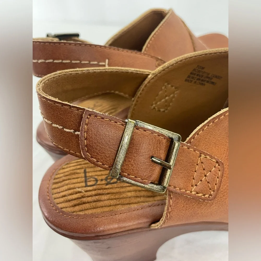 BOC Brown Leather Clogs Slingback Heels 10M Comfort Chunky Heel Mule Shoes Boho - Picture 9 of 9